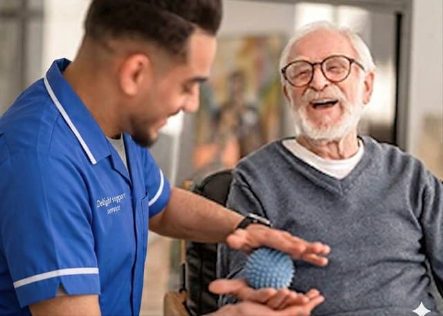 Family member supporting a loved one with dementia at home