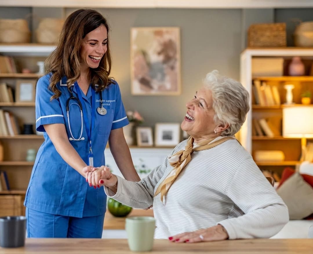 Delight Support carer helping an elderly person at home in Sheffield