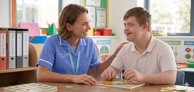 Support worker discussing goals with an adult with a learning disability