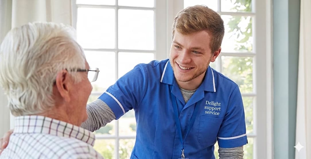A carer supporting a client with medication at home